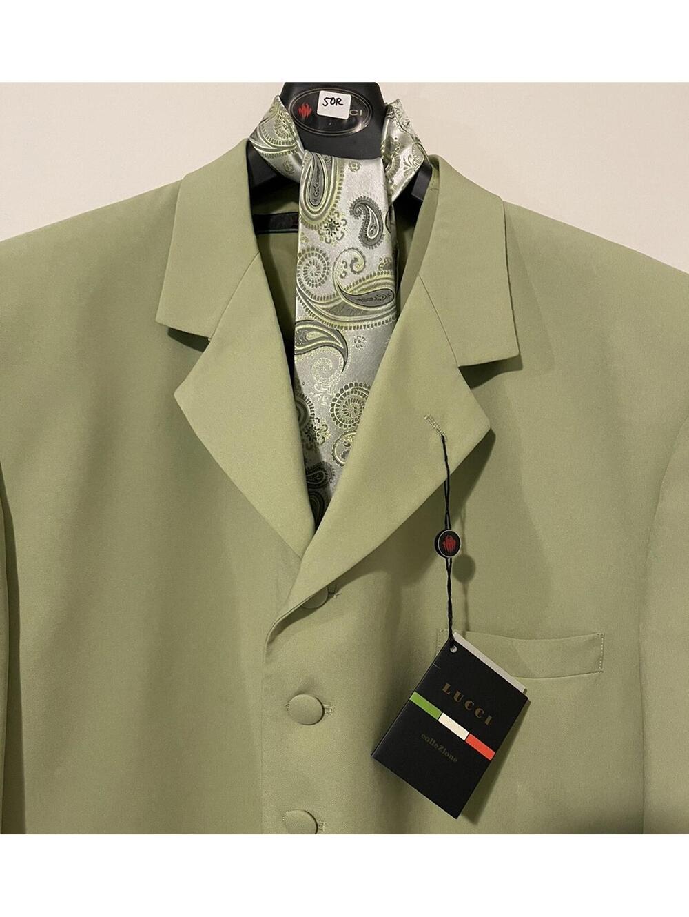 Lucci Men Green 4Pc Pant Suit- Blazer/Vest Size 50L & Pants Size 44x30 NWT MZZ1R - Picture 8 of 10